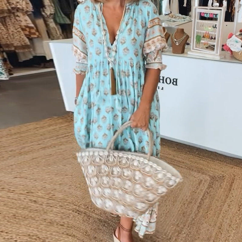 Quinta™ | Elegant Printed V-Neck Dress