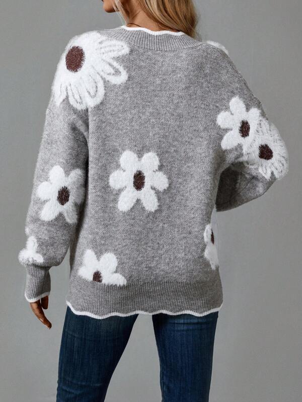 Lindsey - Elegant V-Neck Floral Sweater