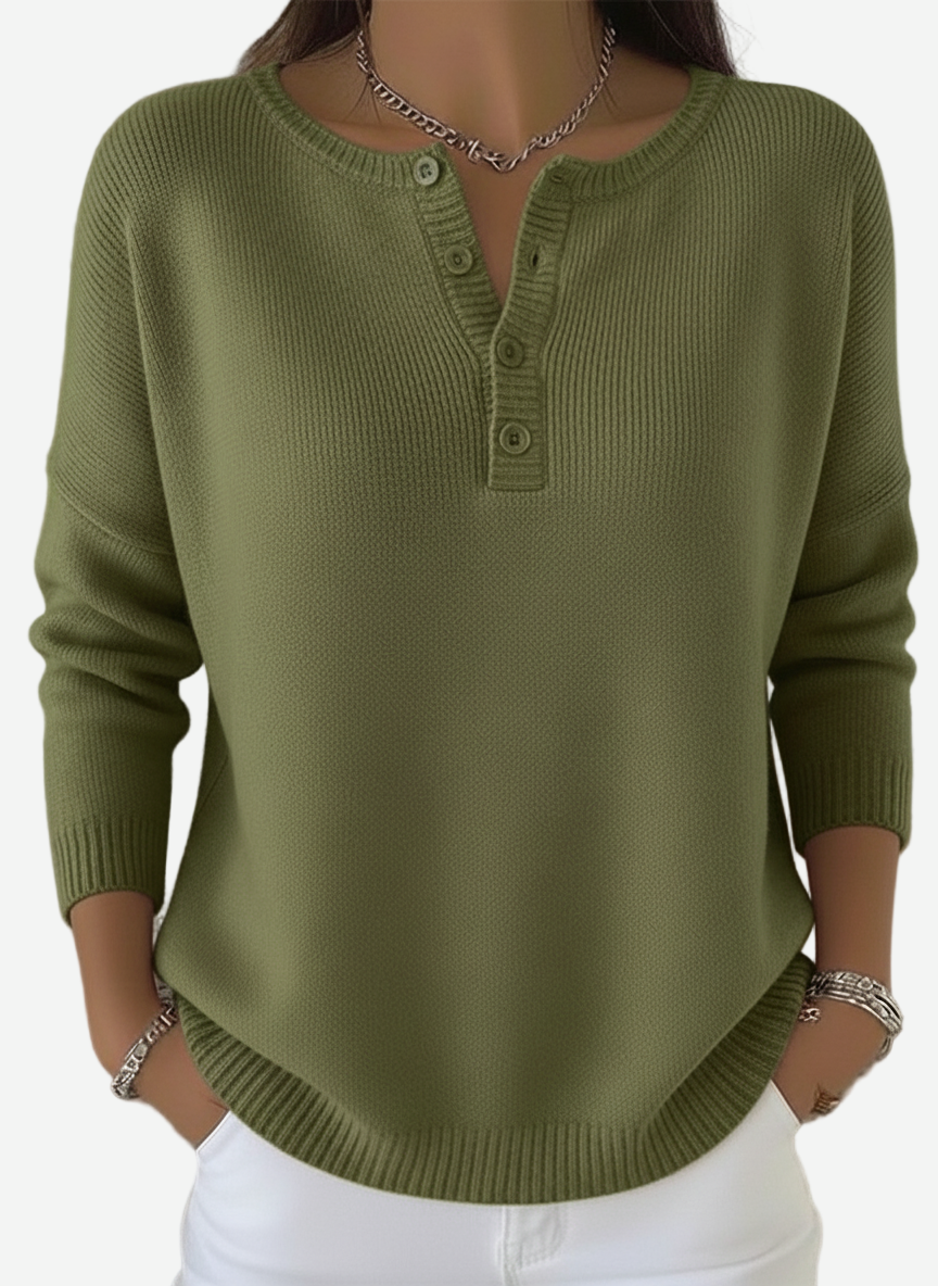 Corinne - Soft Henley Collar Sweater
