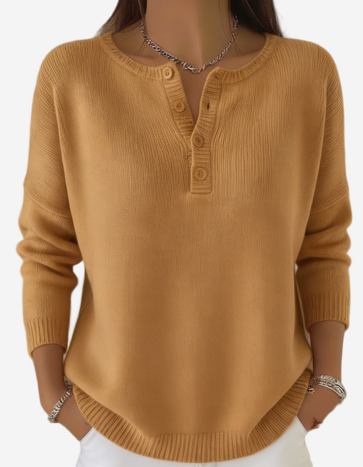 Corinne - Soft Henley Collar Sweater
