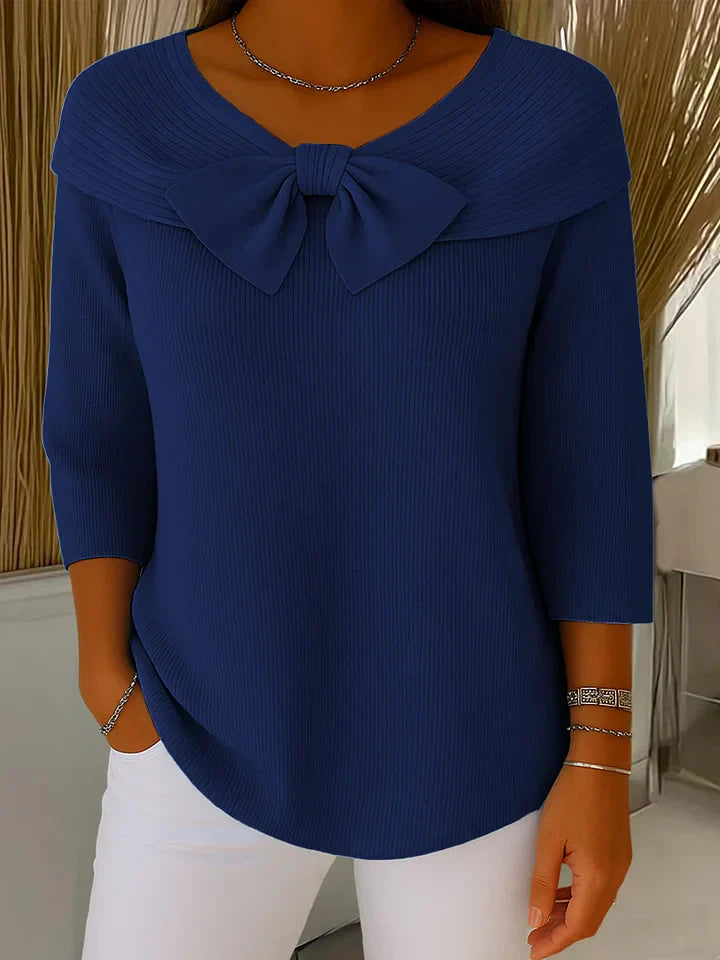 Ariana – Women's Sweater with Bow and Round Neckline