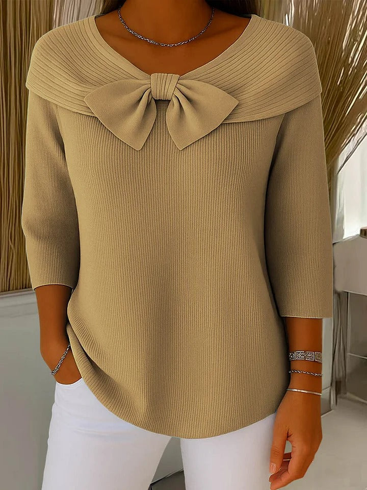 Ariana – Women's Sweater with Bow and Round Neckline